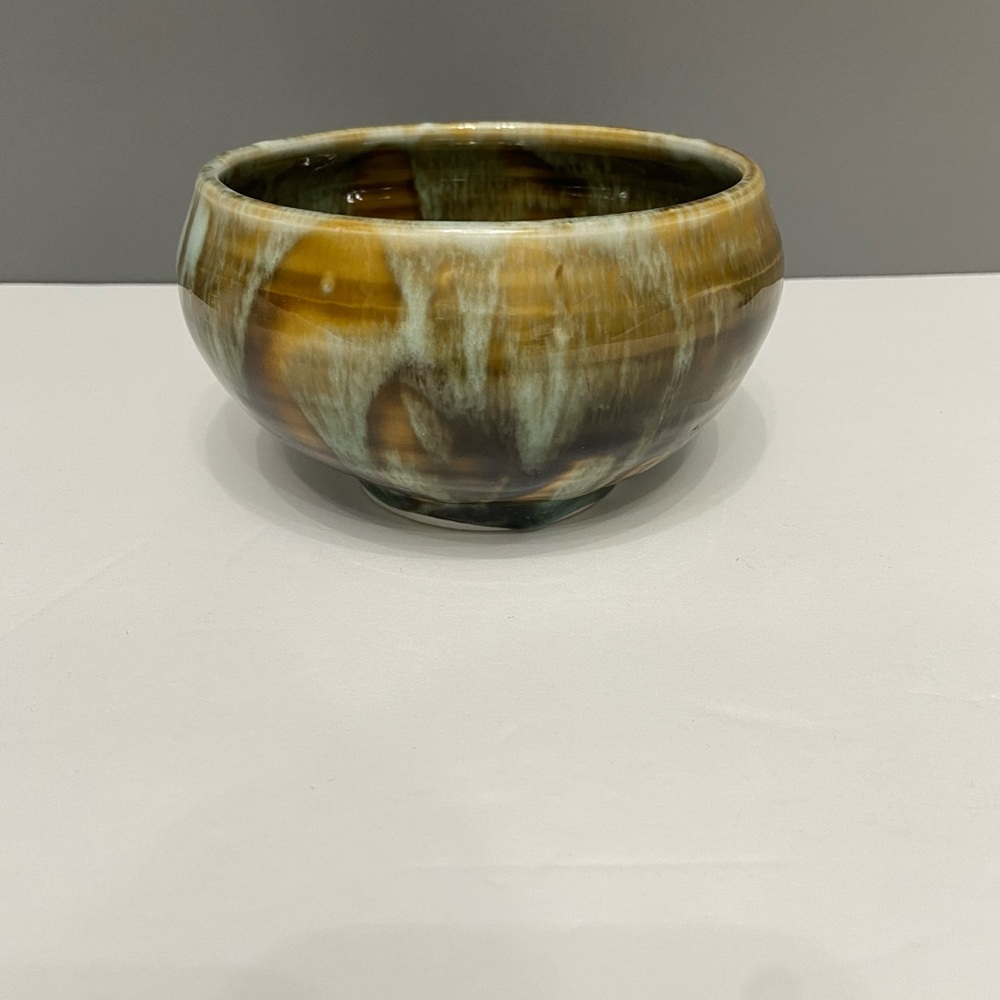 Vintage MCM HULL POTTERY 1950-60s Hand Thrown Drip Glaze Green Brown Stoneware - Picture 4 of 14